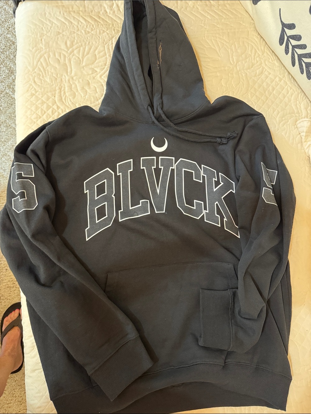 BLVCK Black Graphic Hoodie with Crescent Logo